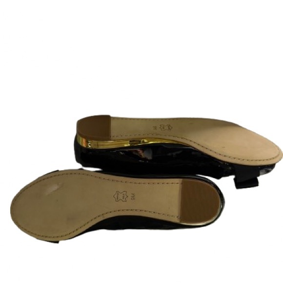 Tory Burch Patent Leather Black Bow Peep-Toe Flats - Picture 4 of 4